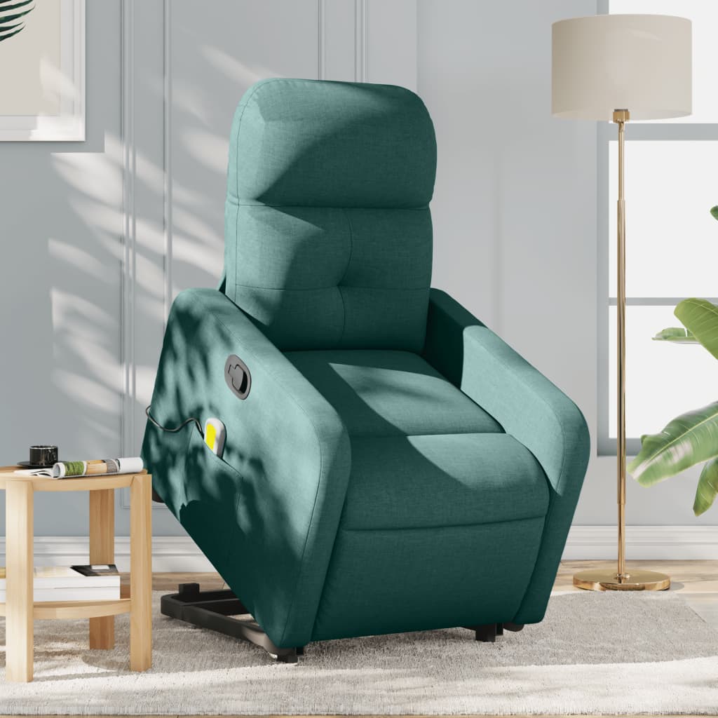 Fotoliu rabatabil de masaj, cu ridicare, verde închis, textil