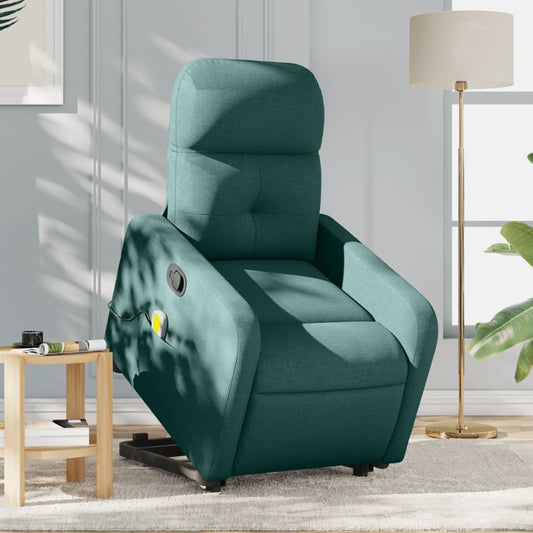Fotoliu rabatabil de masaj, cu ridicare, verde închis, textil