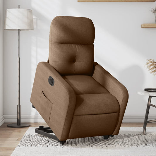 Fotoliu electric rabatabil cu ridicare, maro, textil