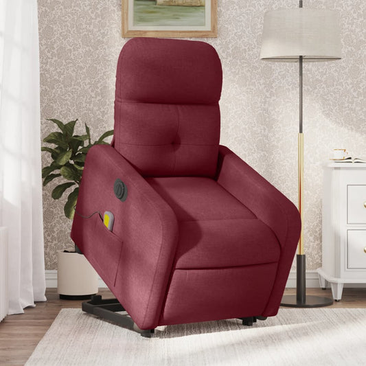 Fotoliu de masaj electric rabatabil cu ridicare roșu vin textil