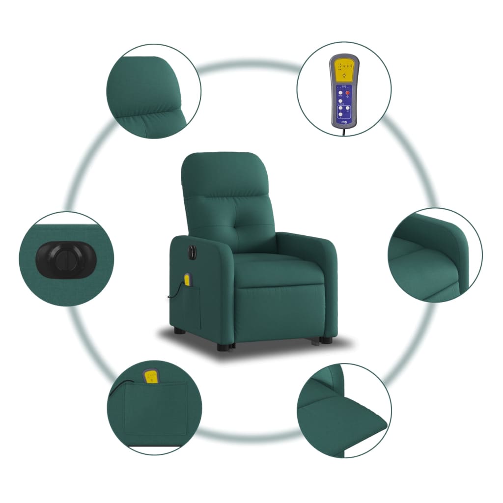 Fotoliu electric masaj rabatabil / ridicare verde închis textil