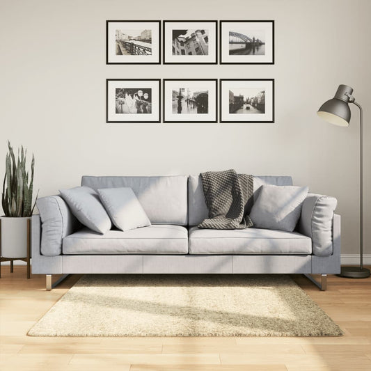 Covor pufos "PAMPLONA" cu fire înalte, auriu modern, 120x120 cm