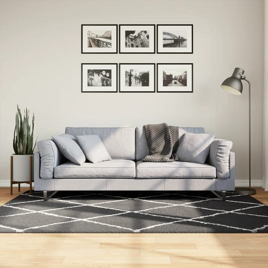 Covor pufos "PAMPLONA" fire înalte negru/crem modern 140x200 cm