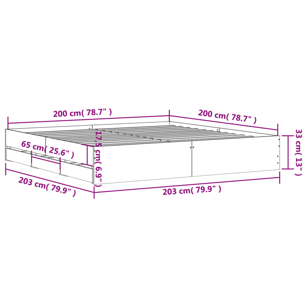 Cadru de pat cu sertare alb 200x200 cm lemn prelucrat