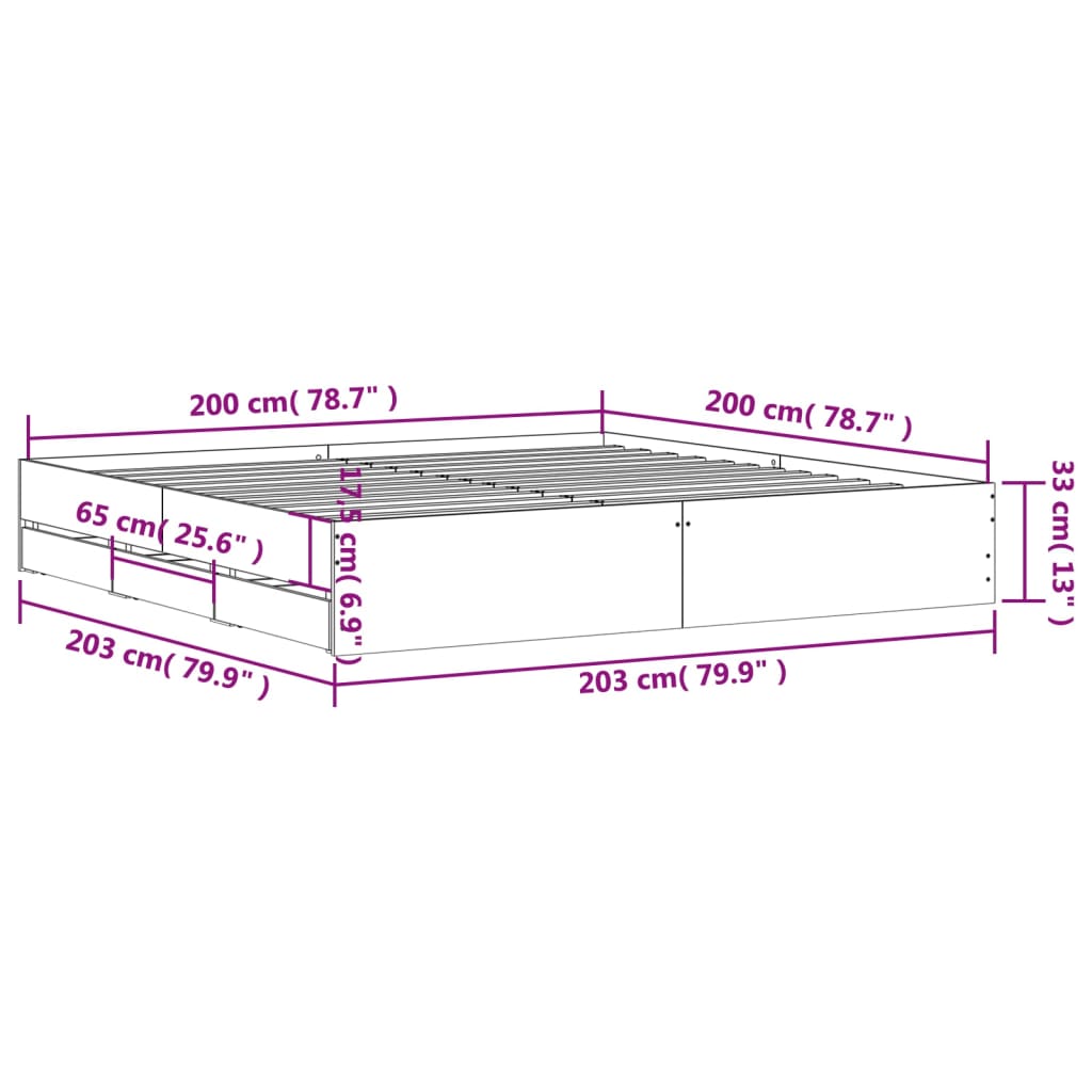 Cadru de pat cu sertare gri sonoma 200x200 cm lemn prelucrat