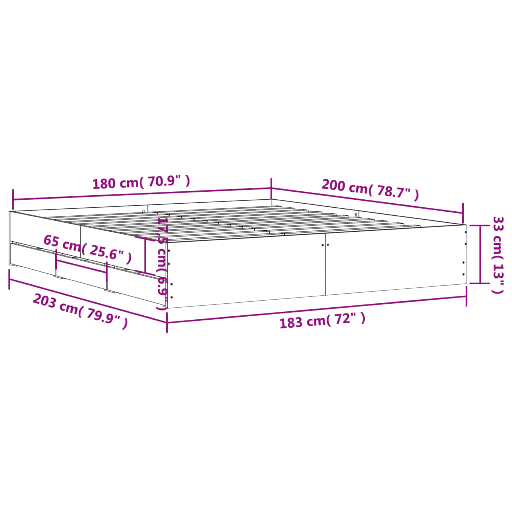 Cadru de pat cu sertare, stejar maro, 180x200 cm lemn prelucrat