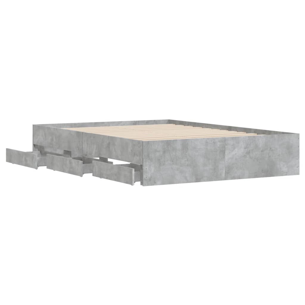 Cadru de pat cu sertare, gri beton, 120x200 cm, lemn prelucrat