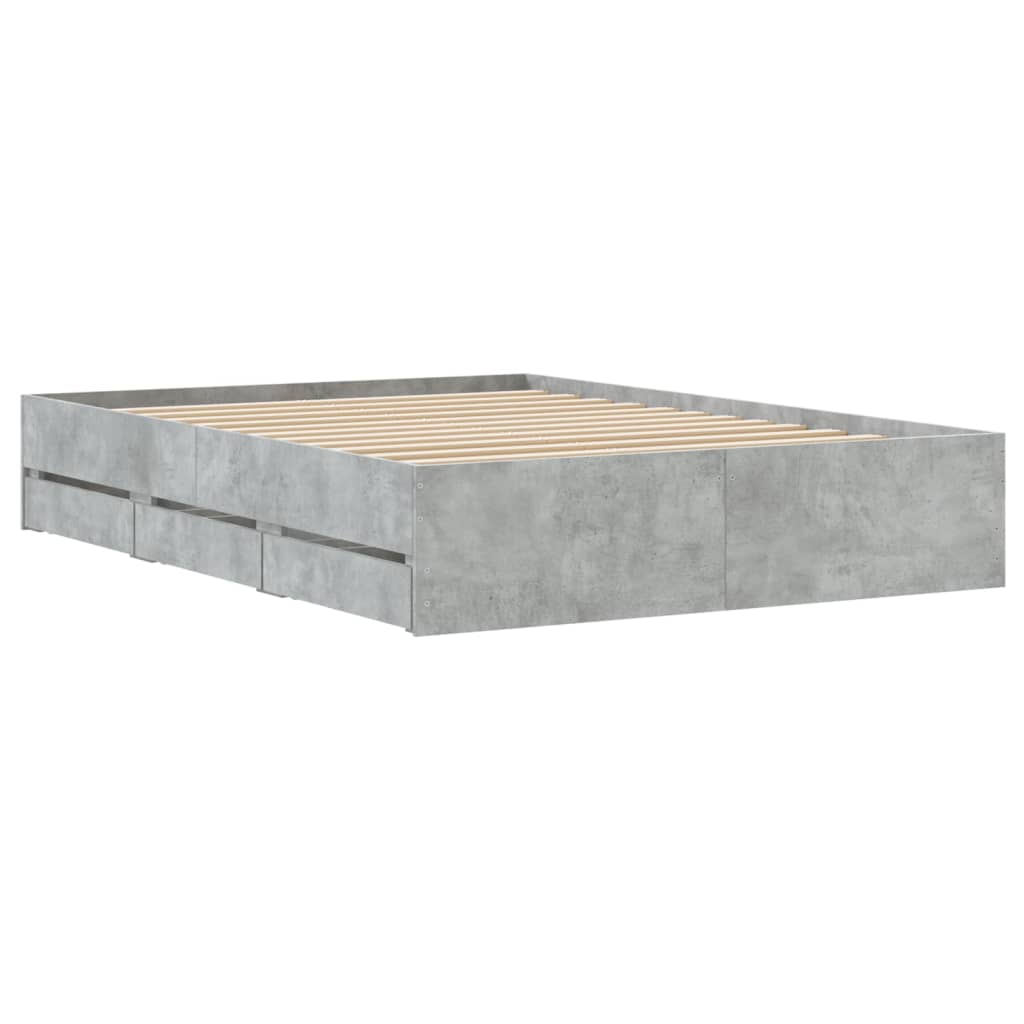 Cadru de pat cu sertare, gri beton, 120x200 cm, lemn prelucrat