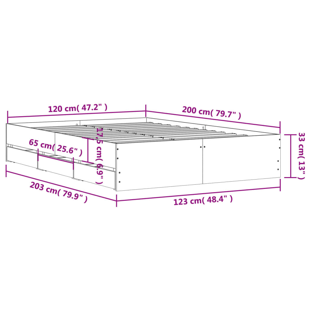 Cadru de pat cu sertare, stejar maro, 120x200 cm lemn prelucrat