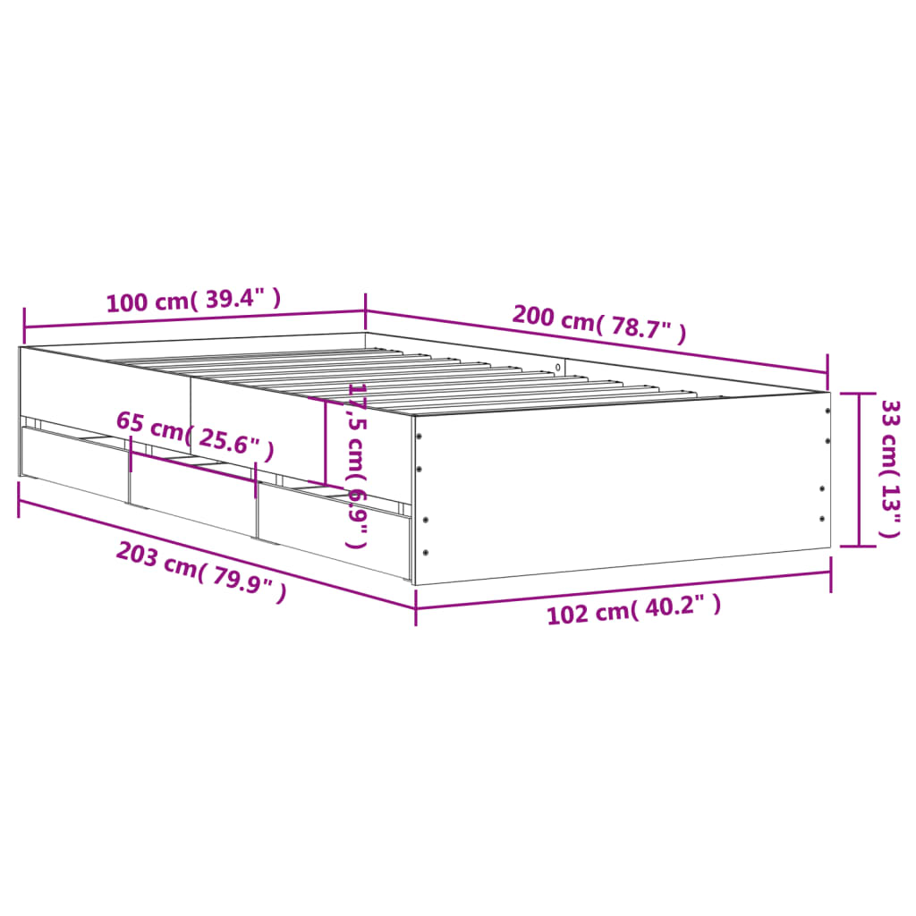 Cadru de pat cu sertare, negru, 100x200 cm, lemn prelucrat