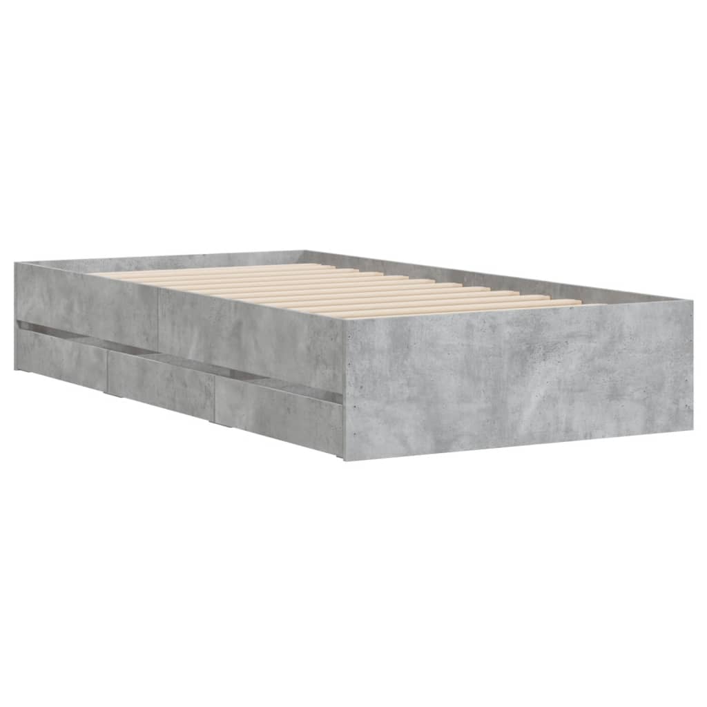 Cadru de pat cu sertare, gri beton, 100x200 cm, lemn prelucrat