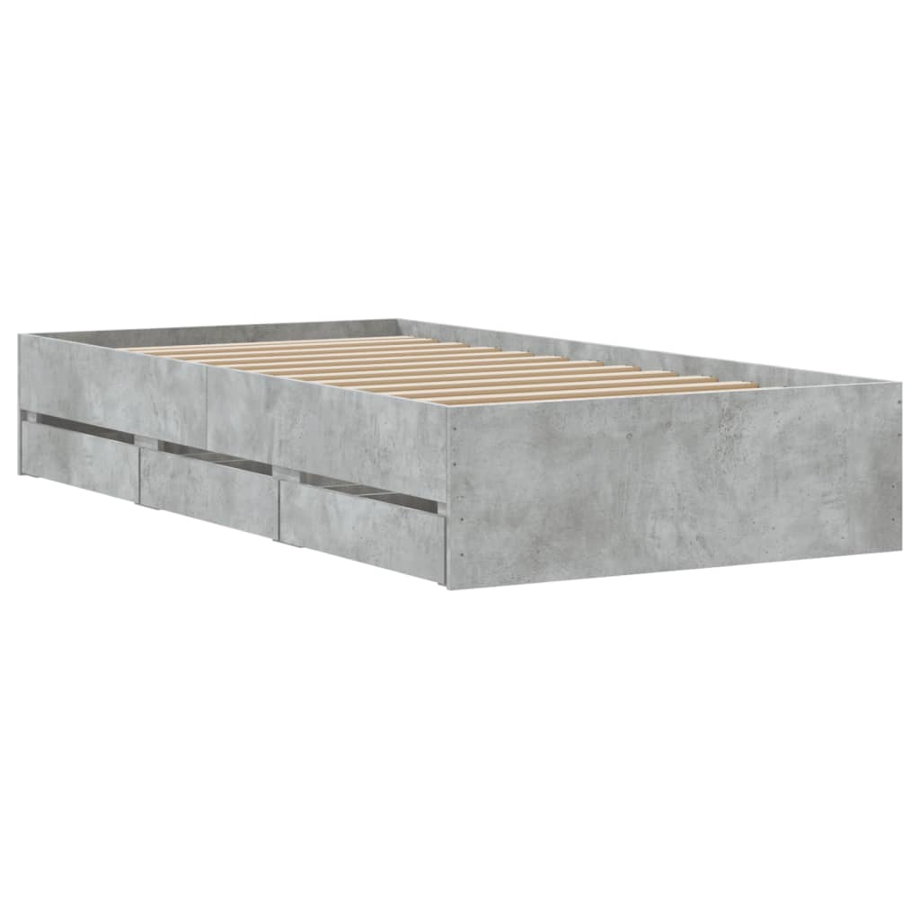 Cadru de pat cu sertare, gri beton, 100x200 cm, lemn prelucrat