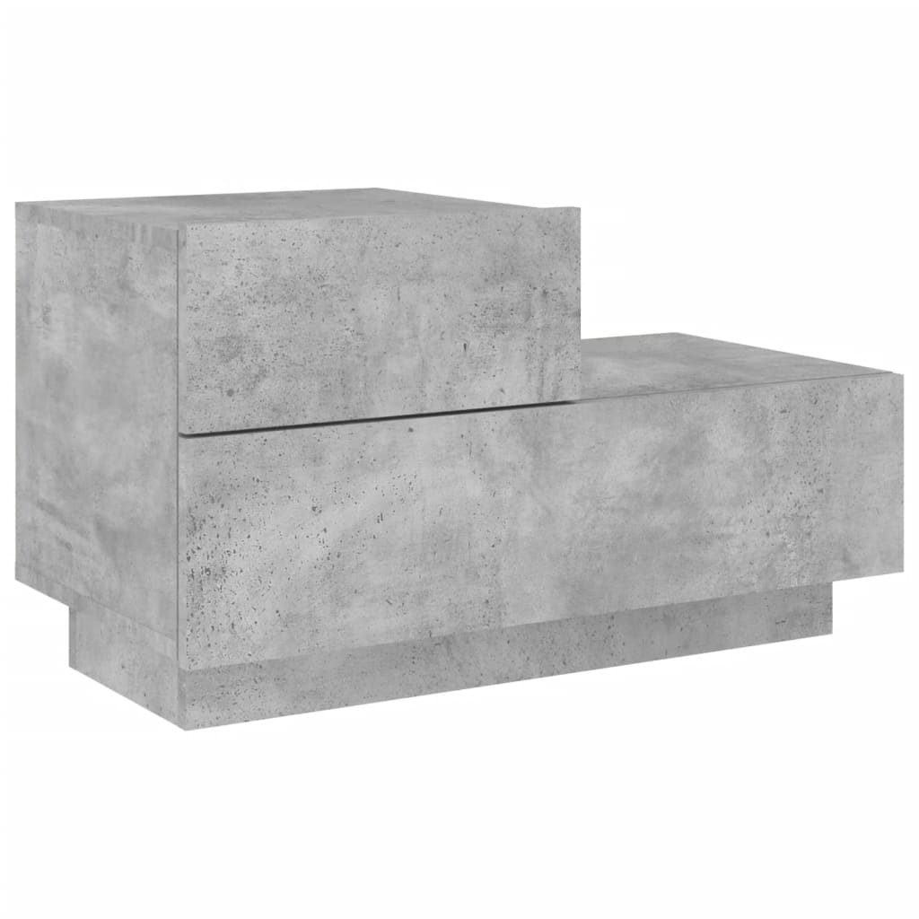 Noptieră cu lumini LED, gri beton, 70x36x40,5 cm