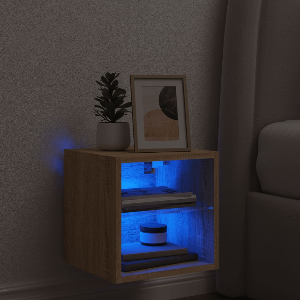 Comodă TV de perete cu lumini LED, stejar sonoma 30x28,5x30 cm