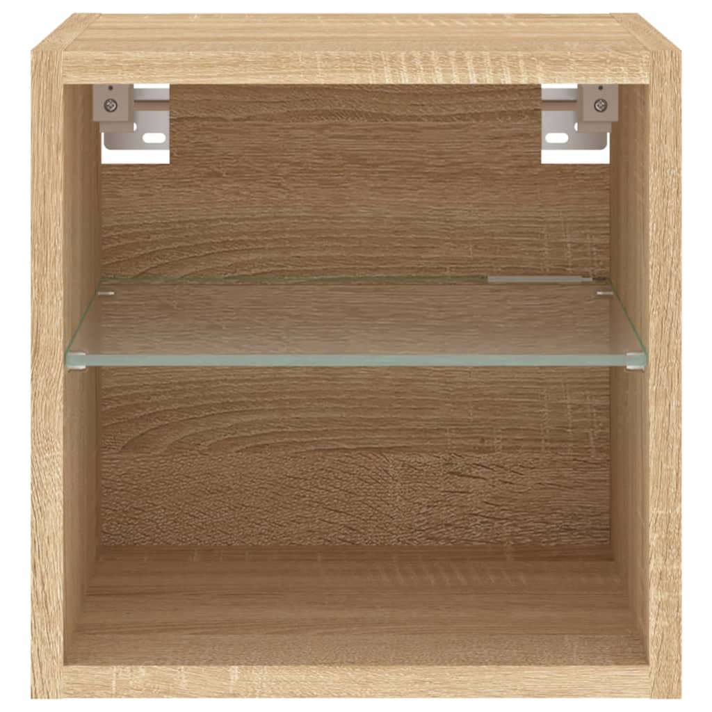 Comodă TV de perete cu lumini LED, stejar sonoma 30x28,5x30 cm
