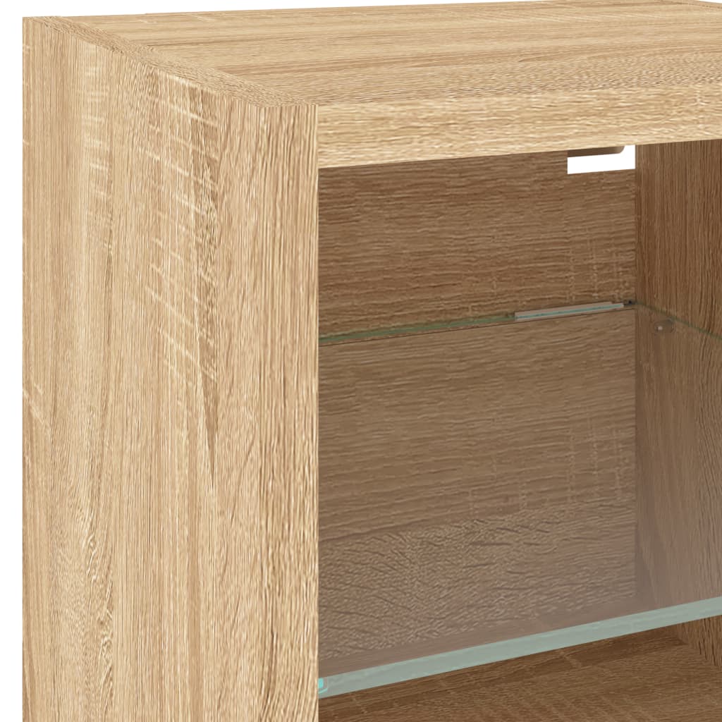 Comodă TV de perete cu lumini LED, stejar sonoma 30x28,5x30 cm