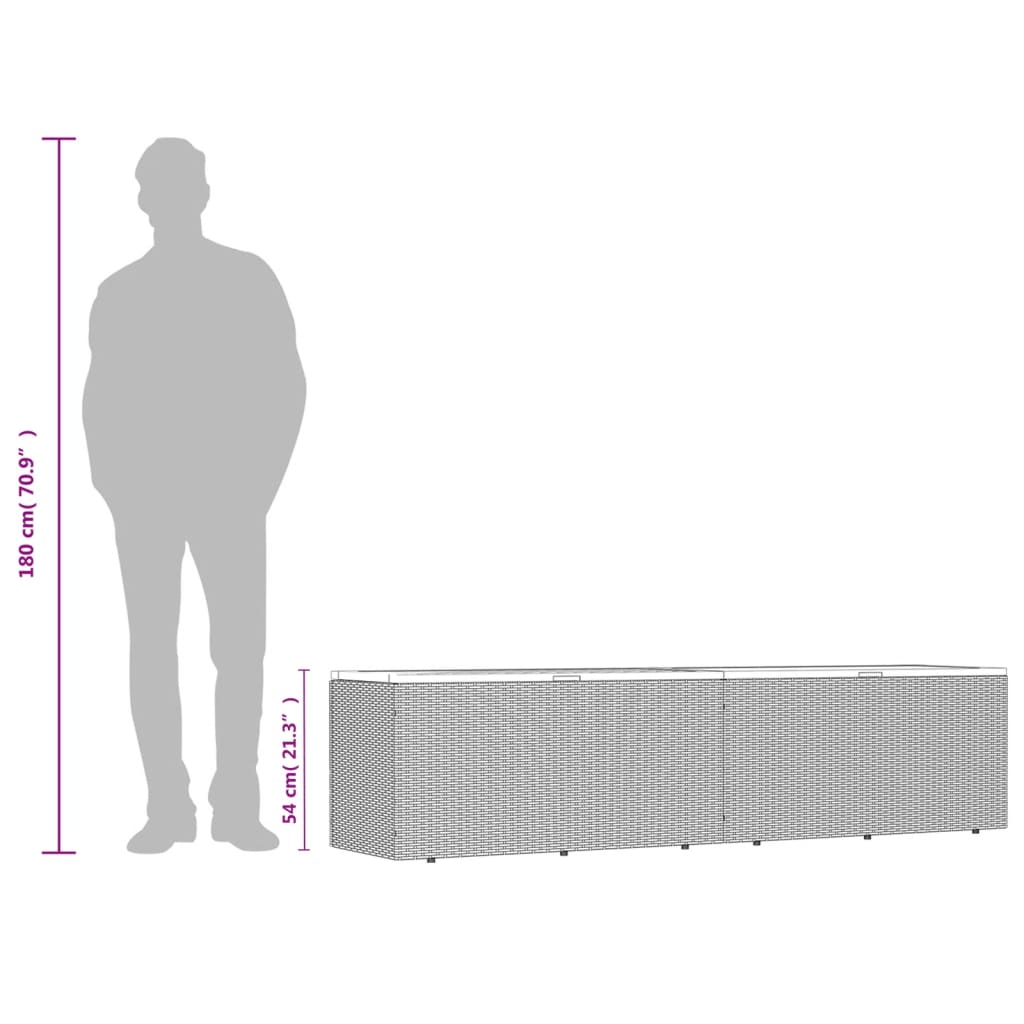 Ladă depozitare grădină gri 220x50x54 cm poliratan lemn acacia