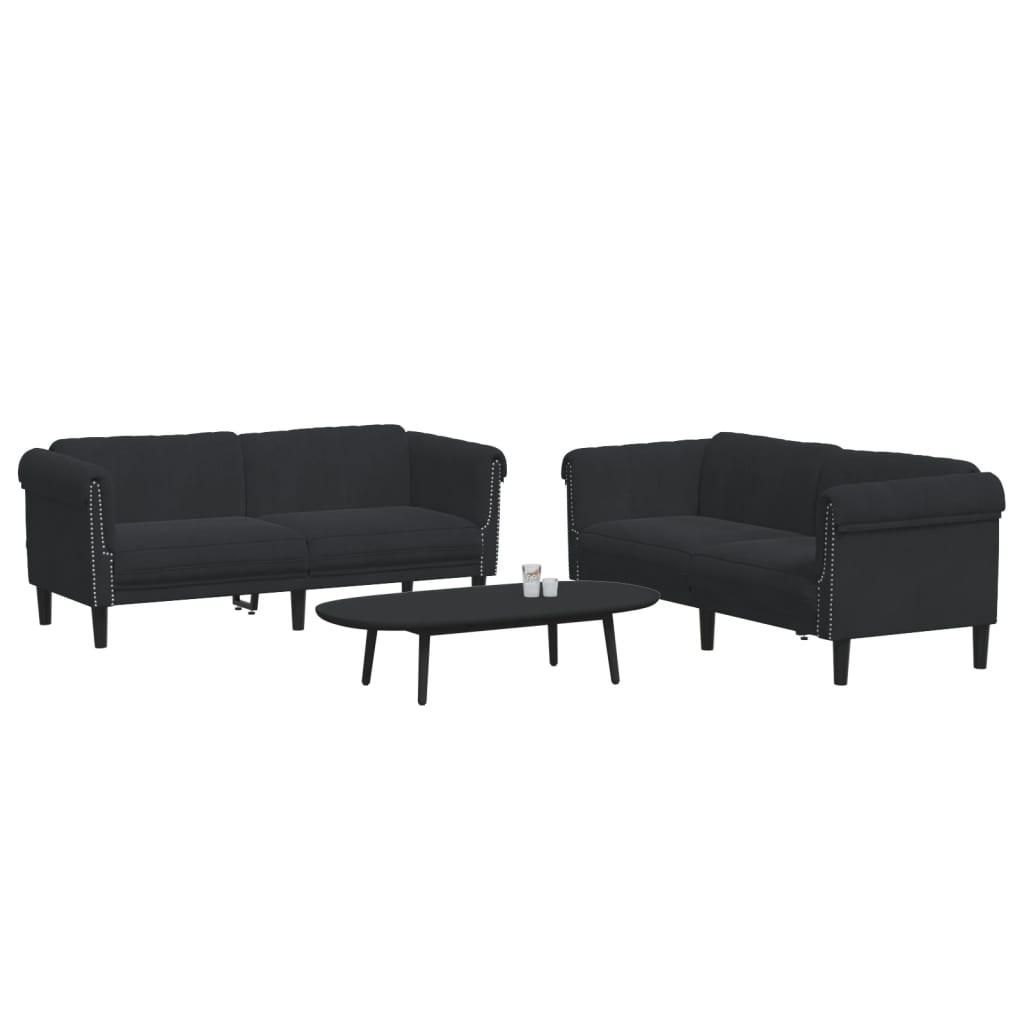 Set canapea 2 piese, negru, catifea