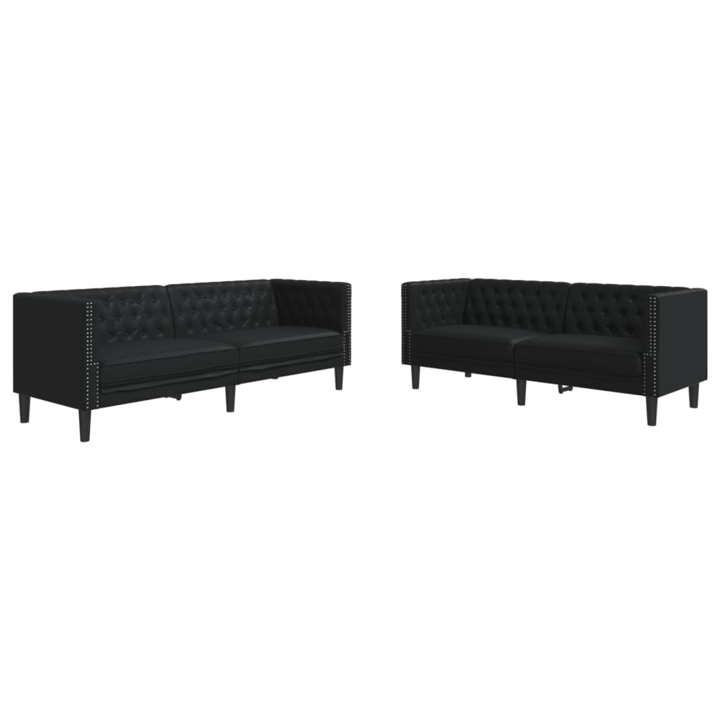 Set canapele Chesterfield cu 2 locuri, negru, piele eco.