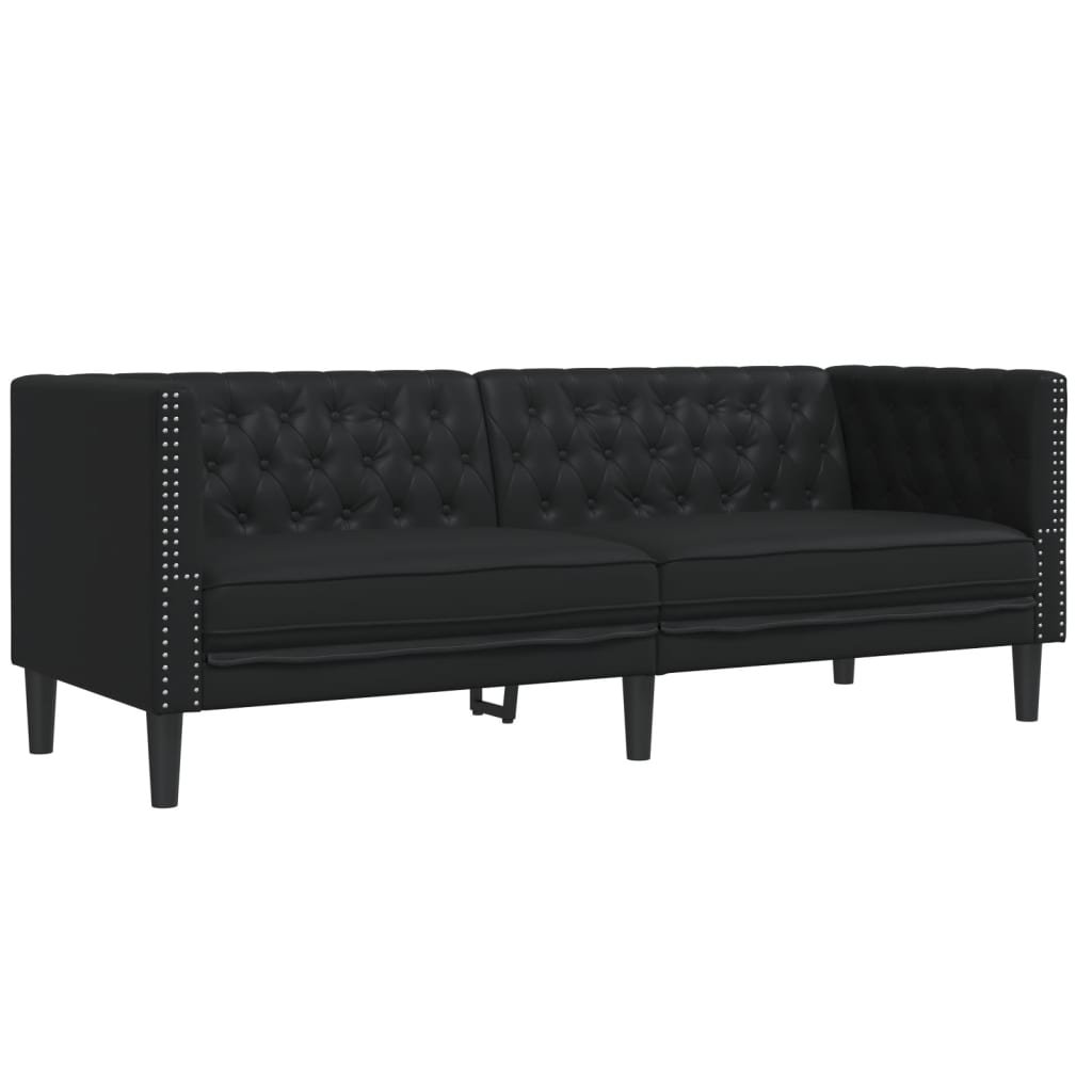 Set canapele Chesterfield cu 2 locuri, negru, piele eco.