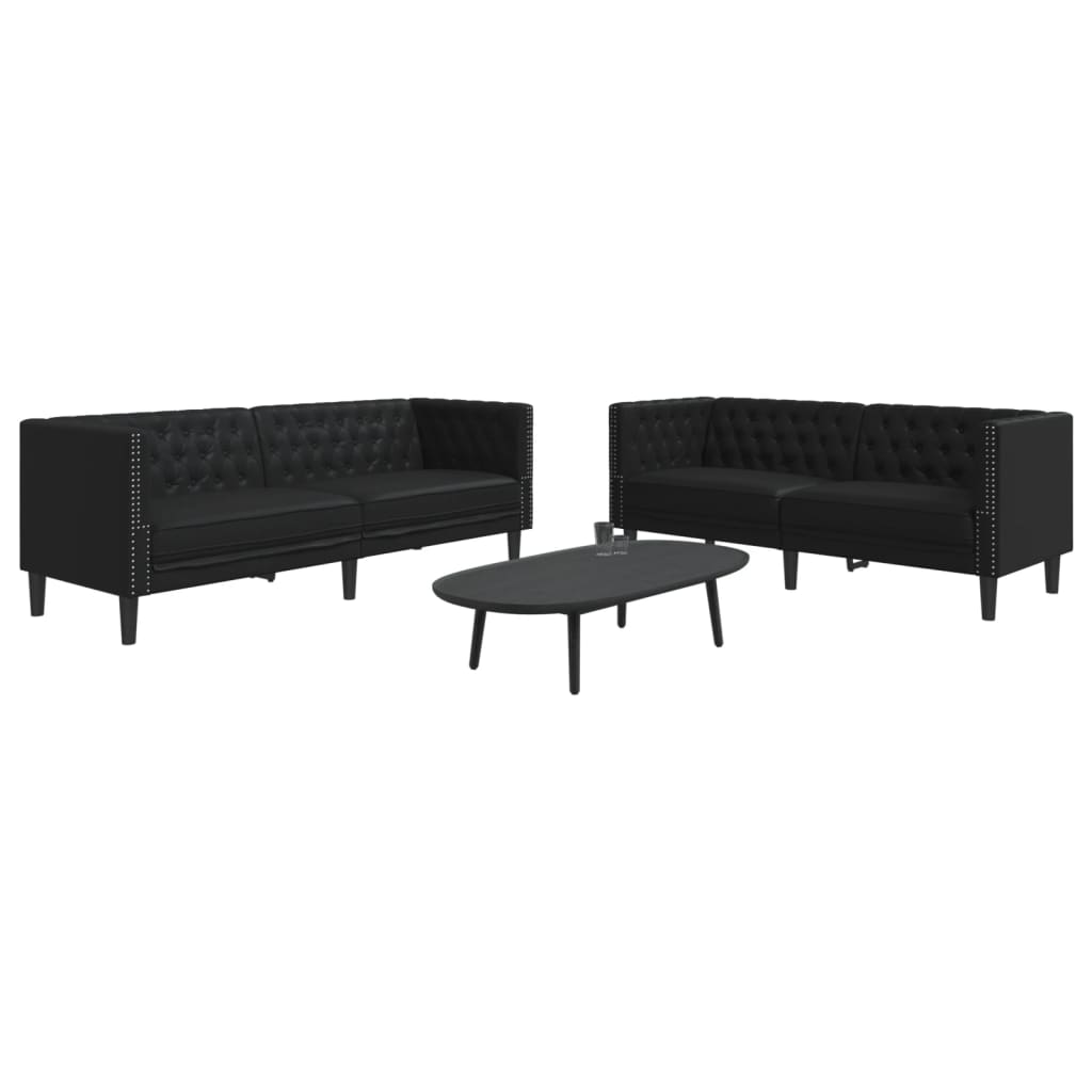 Set canapele Chesterfield cu 2 locuri, negru, piele eco.