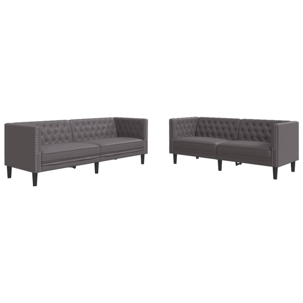 Set canapele Chesterfield cu 2 locuri, gri, piele eco.