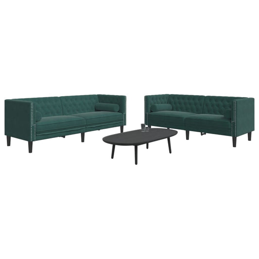 Set canapele Chesterfield cu perne rulou 2 piese verde catifea