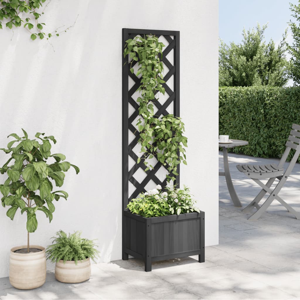 Jardinieră cu spalier, negru, lemn masiv de brad