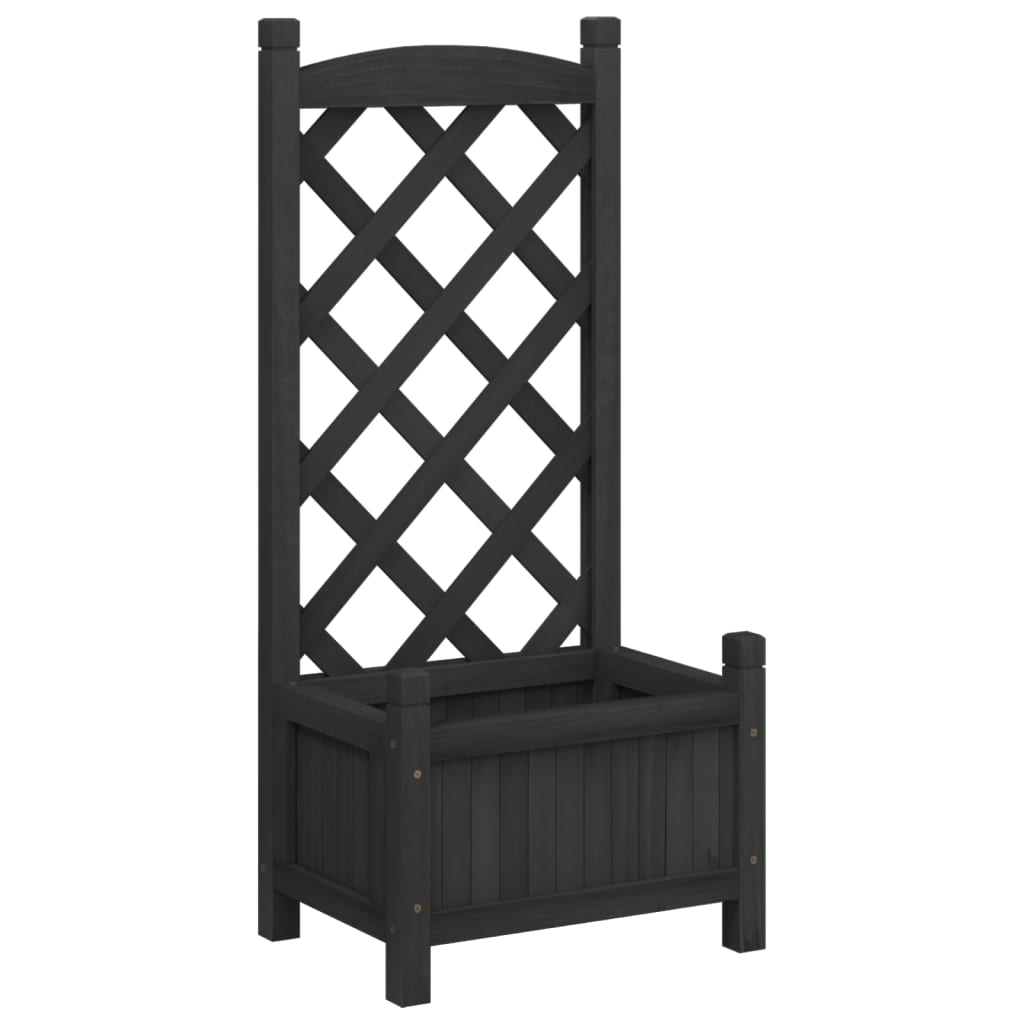 Jardinieră cu spalier, negru, lemn masiv de brad