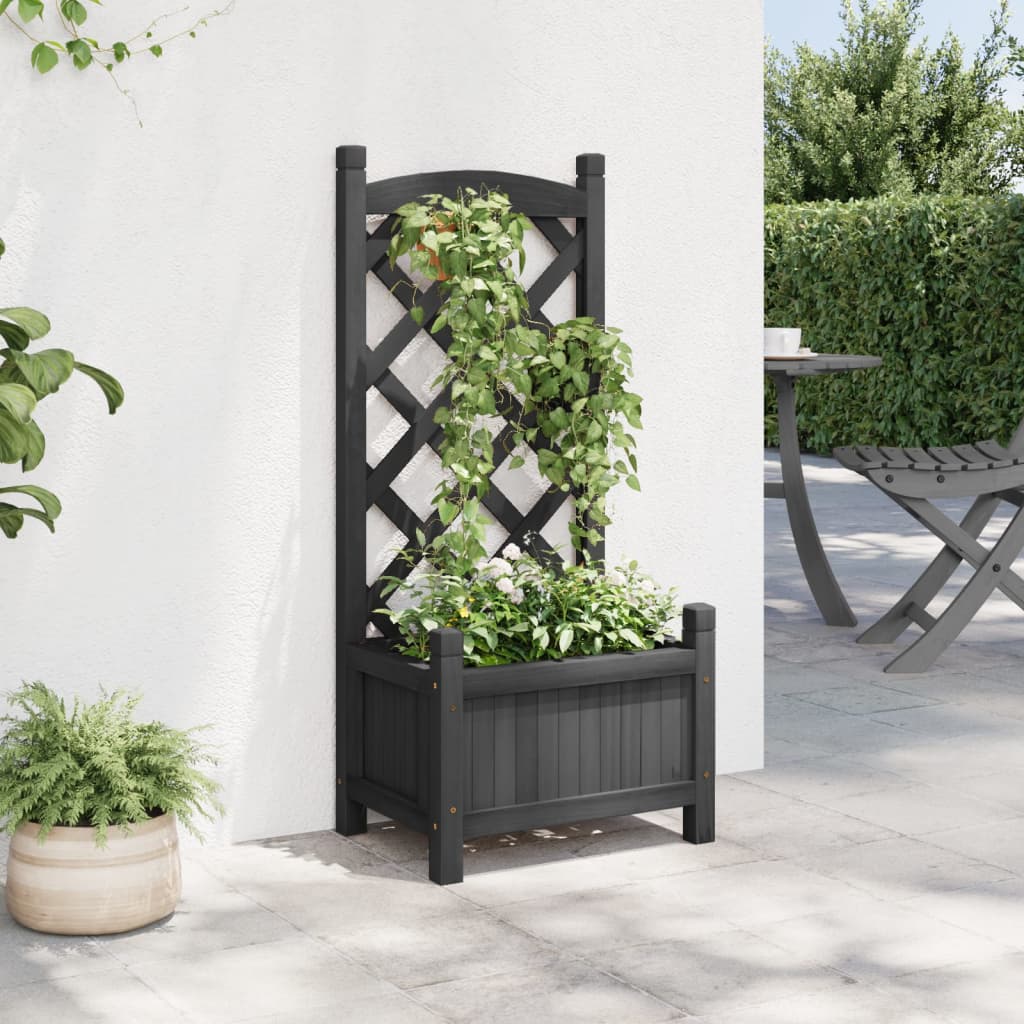 Jardinieră cu spalier, negru, lemn masiv de brad
