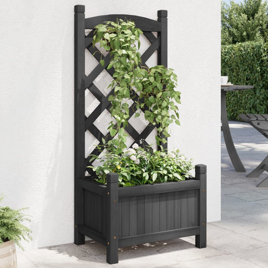 Jardinieră cu spalier, negru, lemn masiv de brad