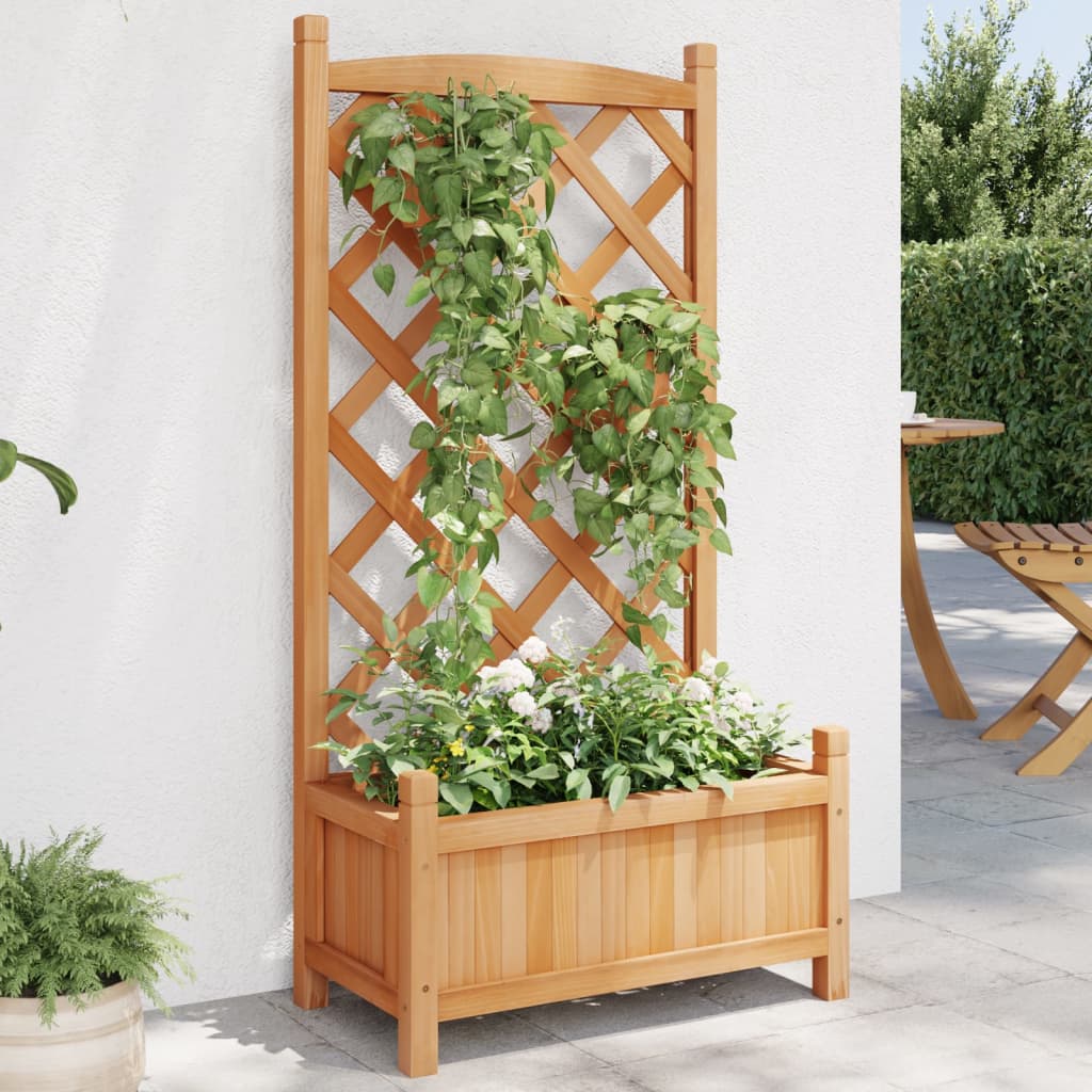 Jardinieră cu spalier, maro, lemn masiv de brad