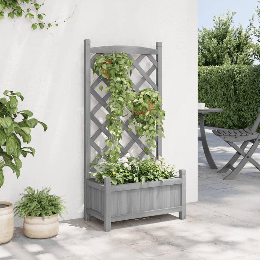 Jardinieră cu spalier, gri, lemn masiv de brad