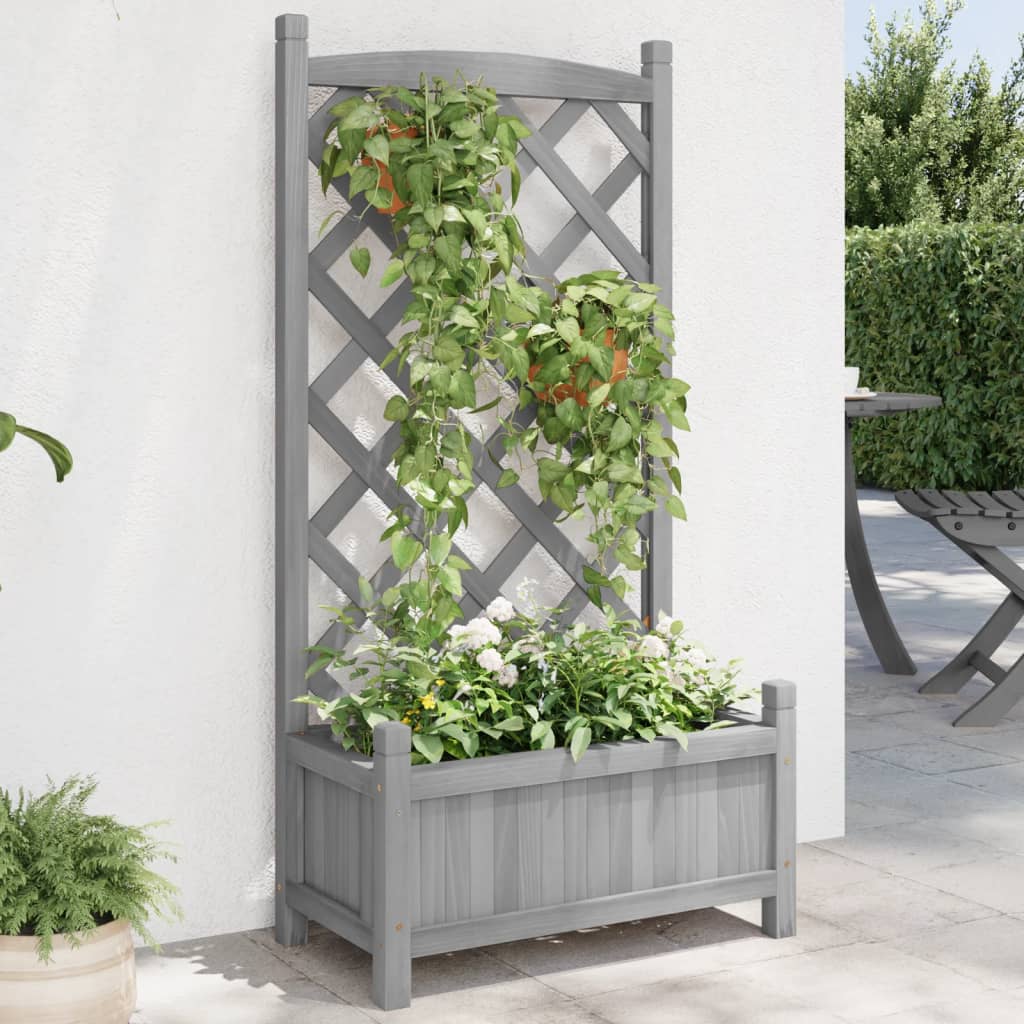 Jardinieră cu spalier, gri, lemn masiv de brad