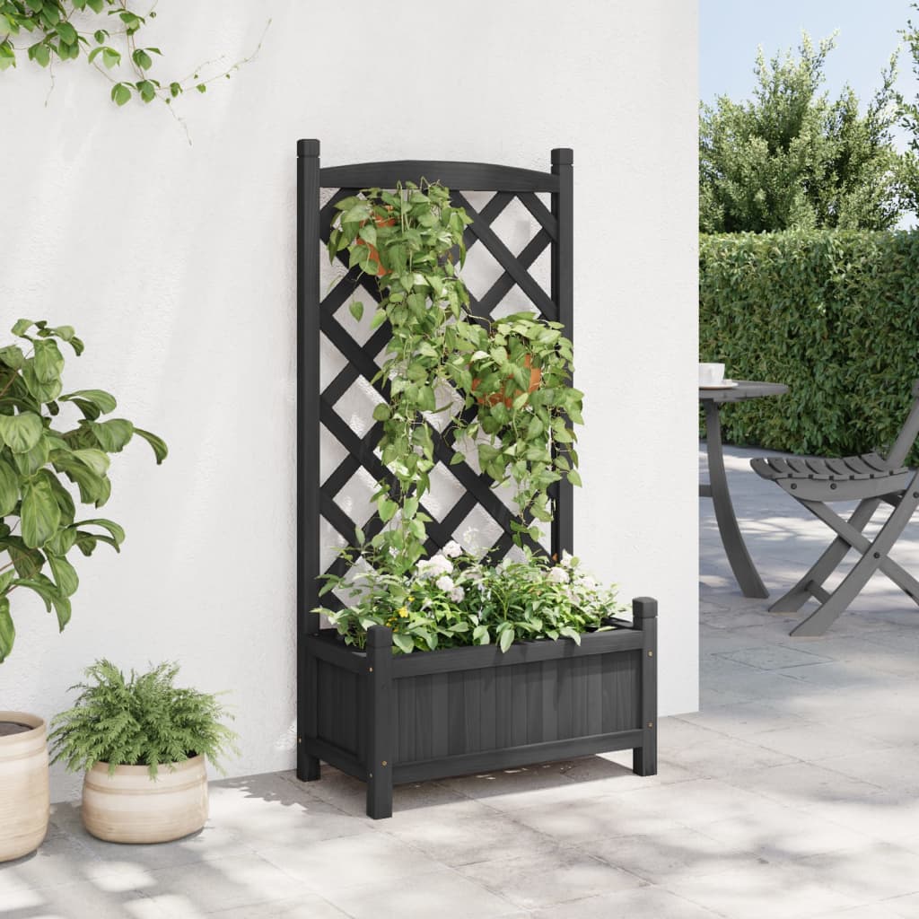 Jardinieră cu spalier, negru, lemn masiv de brad