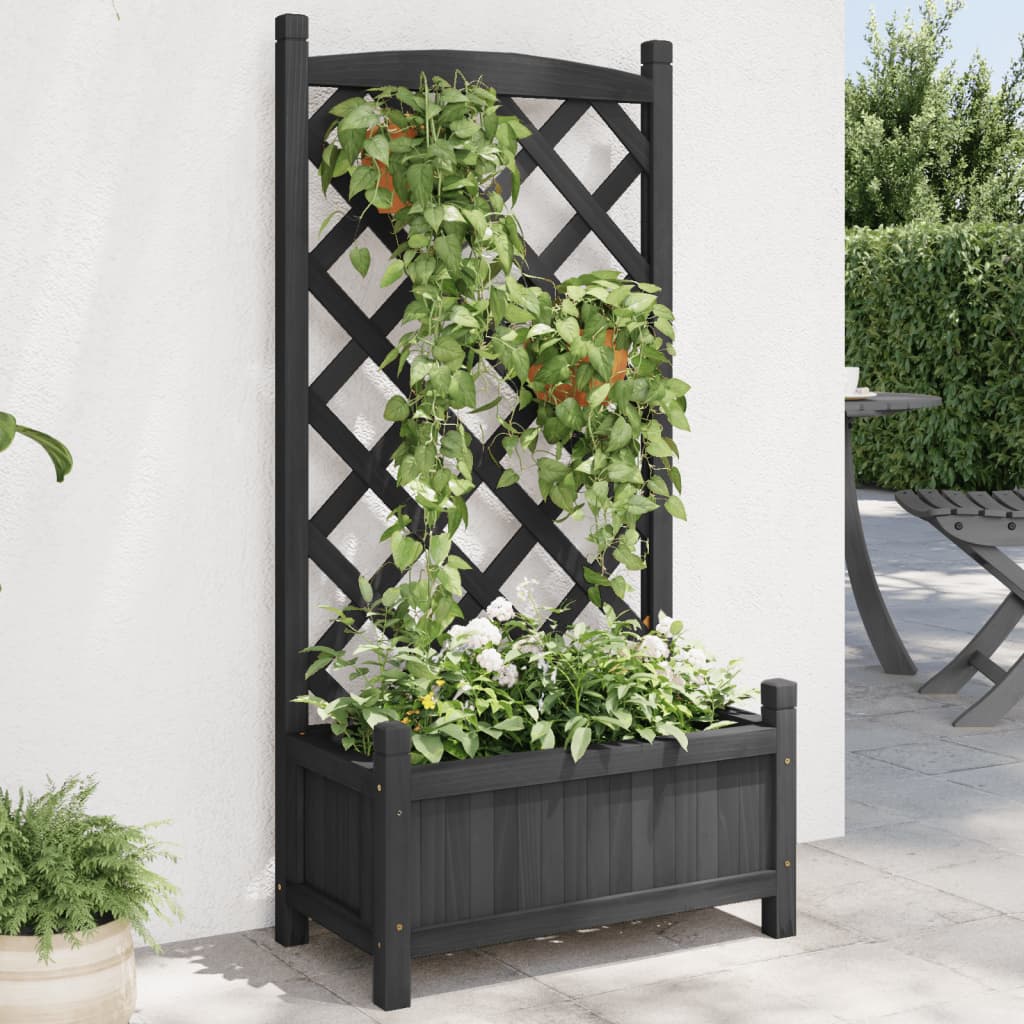 Jardinieră cu spalier, negru, lemn masiv de brad
