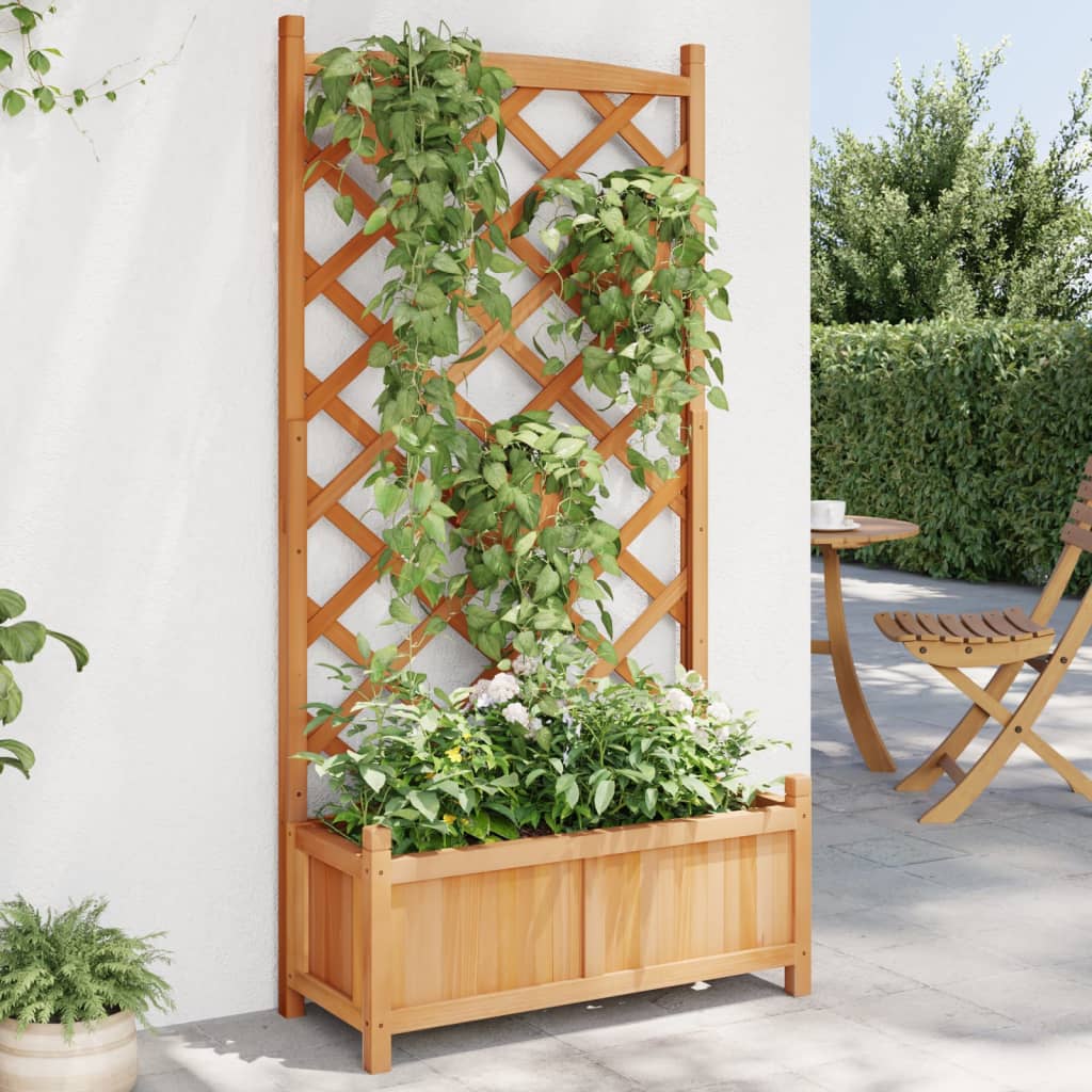 Jardinieră cu spalier, maro, lemn masiv de brad