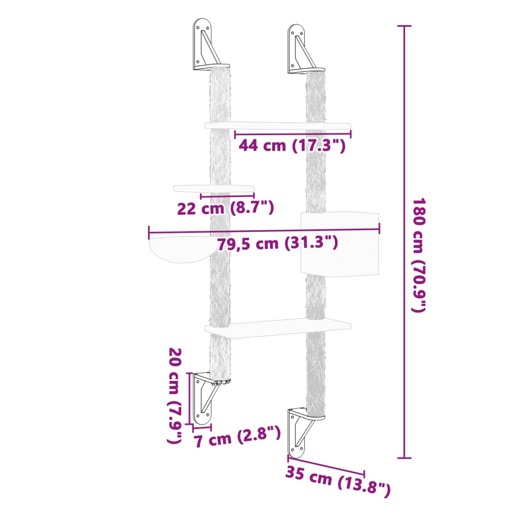 Ansamblu pisici perete cu stâlp zgâriere, gri închis, 180 cm