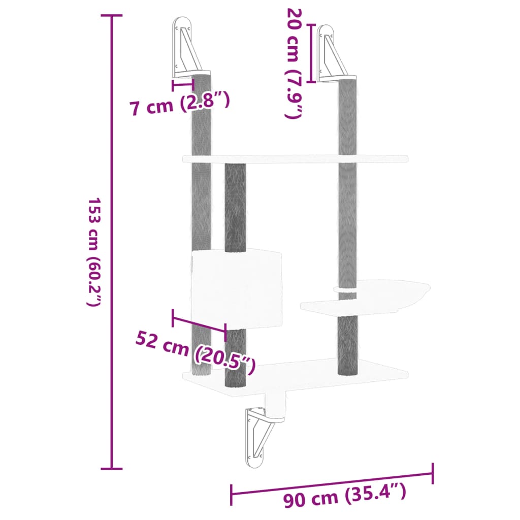 Ansamblu pisici perete cu stâlp zgâriere, gri închis, 153 cm