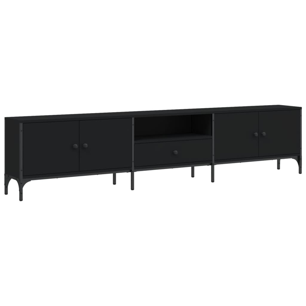 Comodă TV cu sertar, negru, 200x25x44 cm, lemn prelucrat