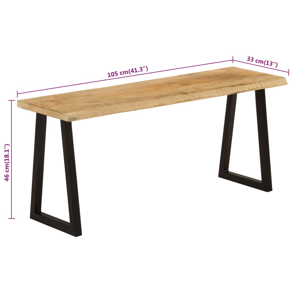 Banchetă cu margini naturale 105 cm, lemn masiv de mango