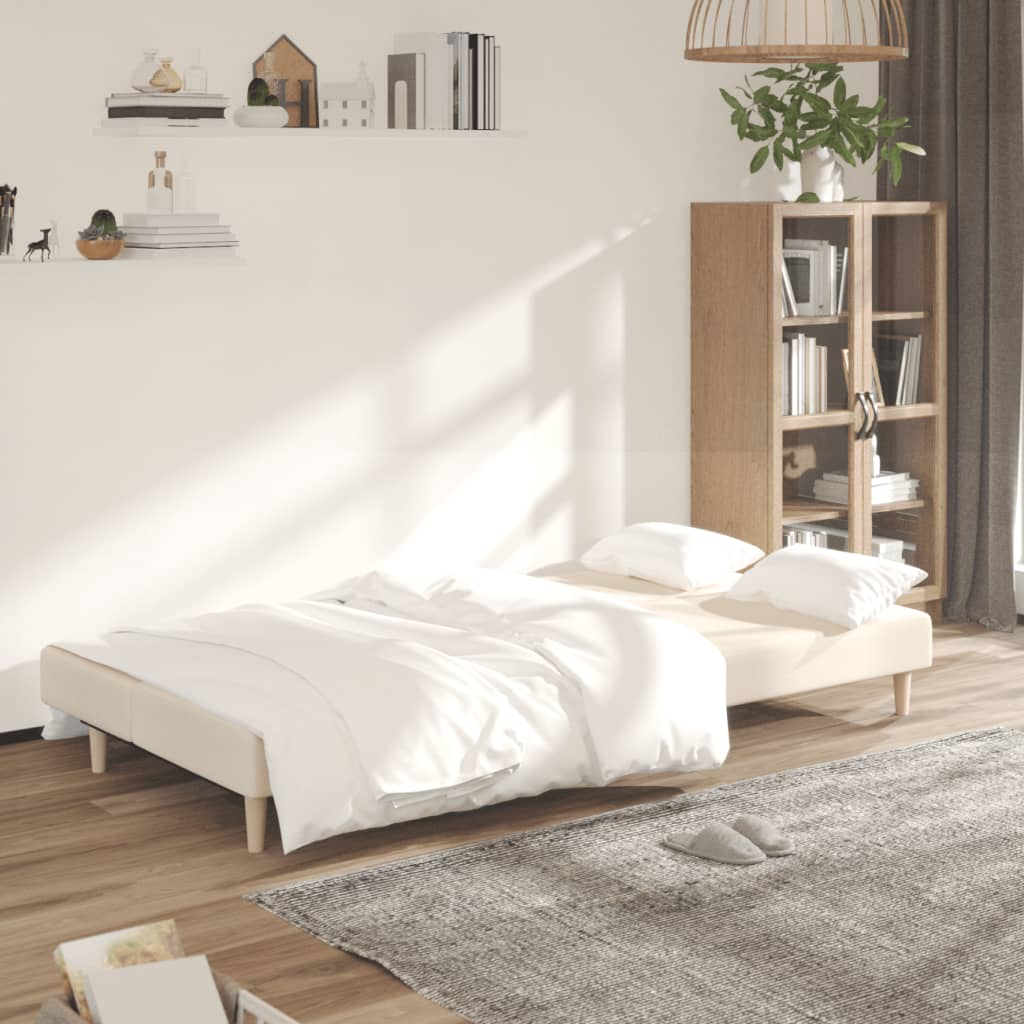 Canapea extensibilă cu 2 locuri, crem, material textil