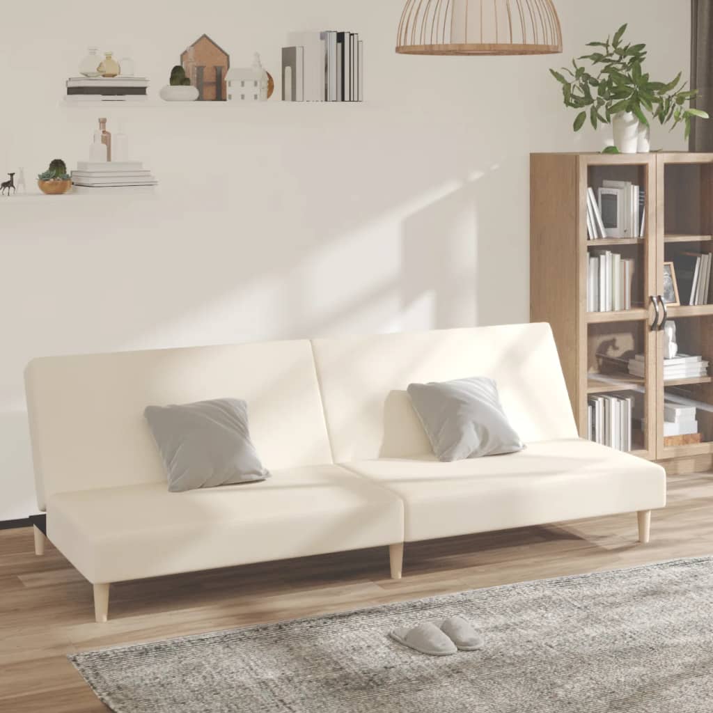 Canapea extensibilă cu 2 locuri, crem, material textil
