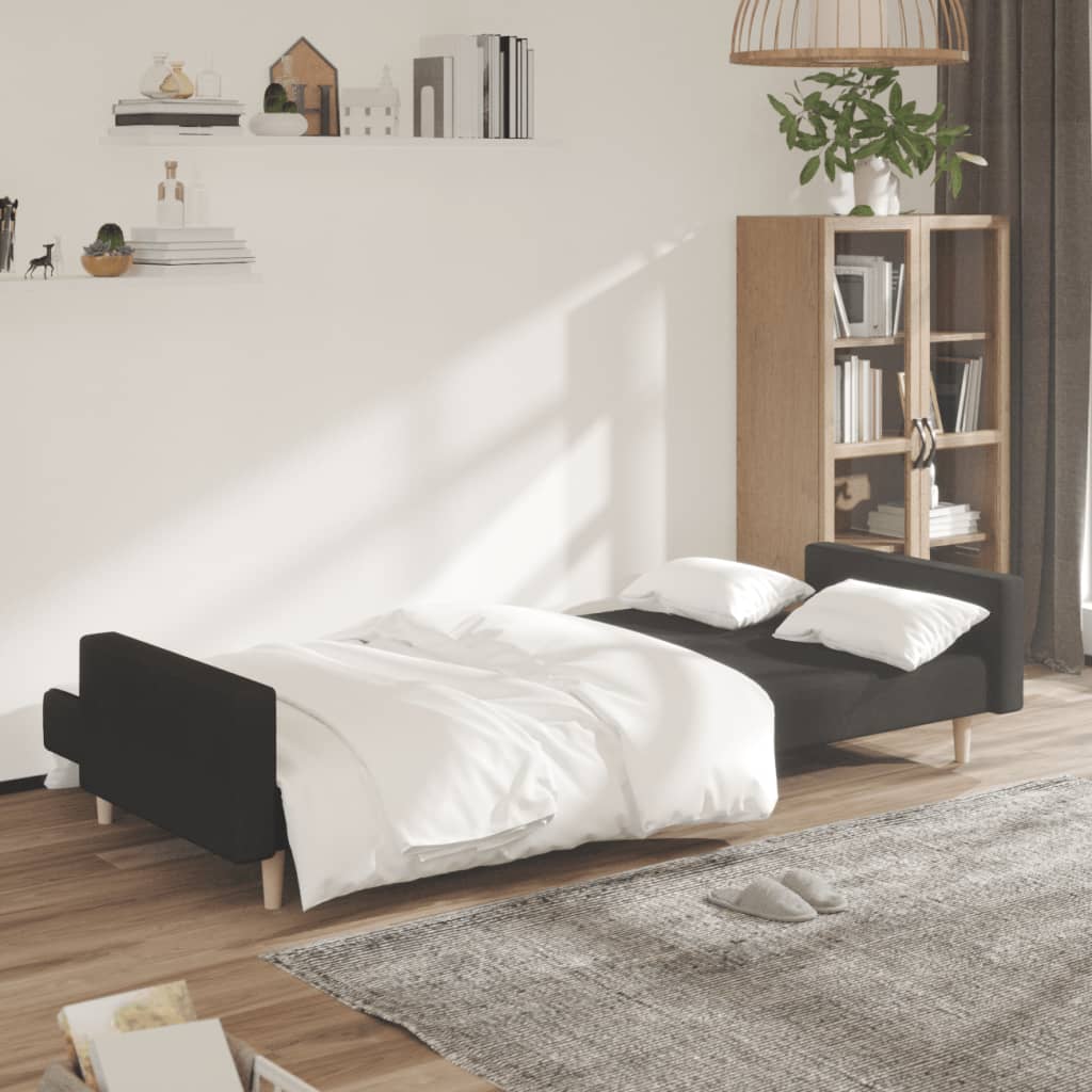 Canapea extensibilă cu 2 locuri, negru, material textil