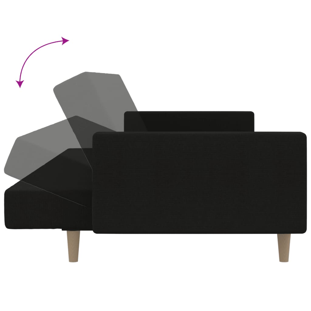 Canapea extensibilă cu 2 locuri, negru, material textil