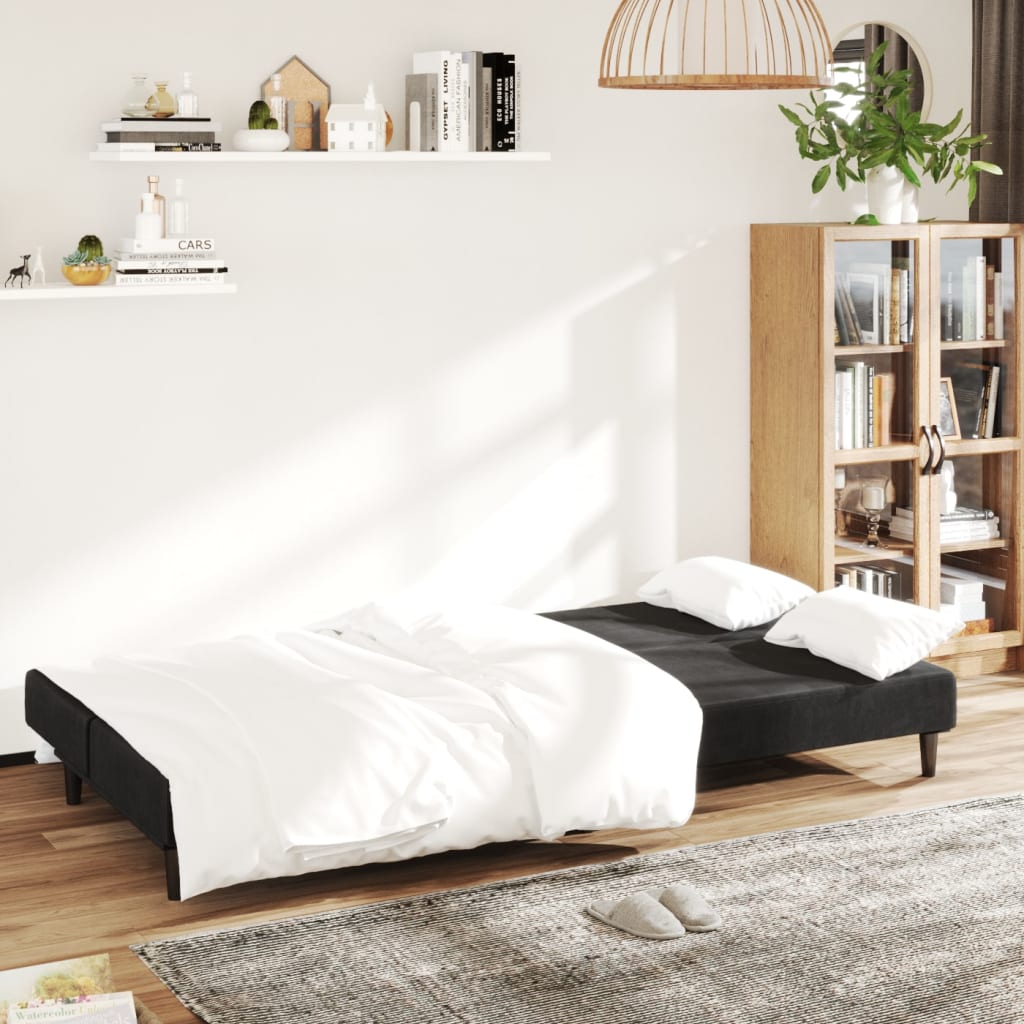 Canapea extensibilă cu 2 locuri, negru, catifea