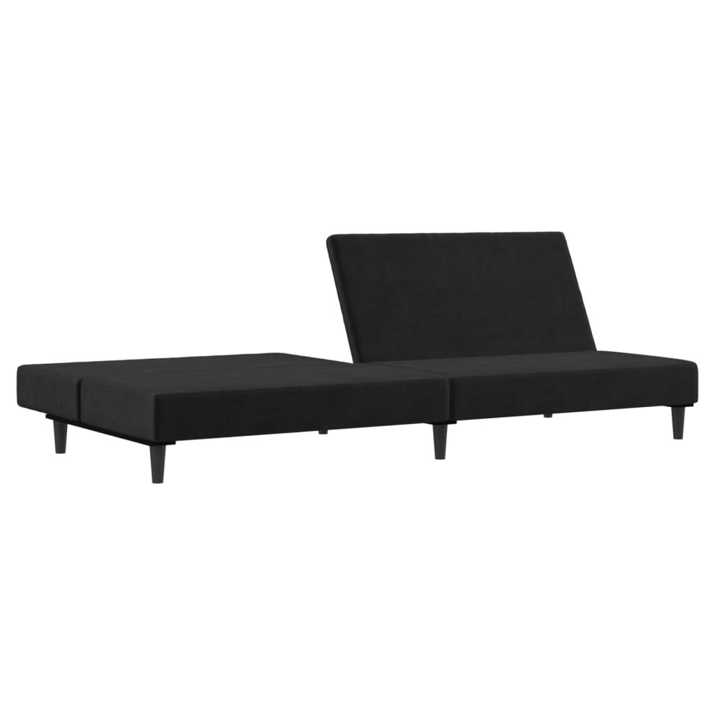 Canapea extensibilă cu 2 locuri, negru, catifea