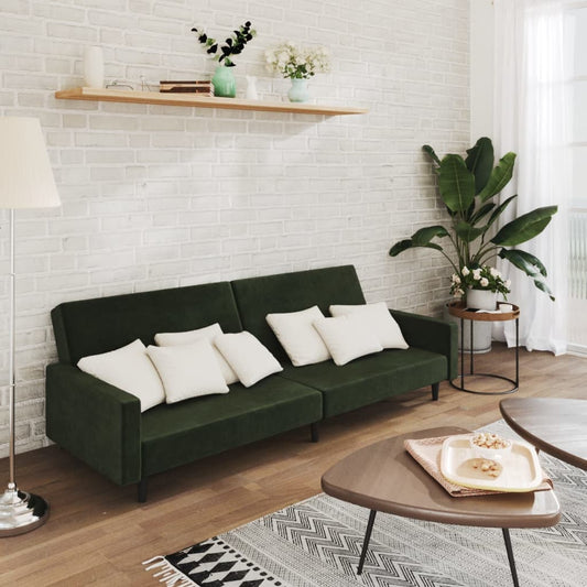Canapea extensibilă cu 2 locuri, verde închis, catifea