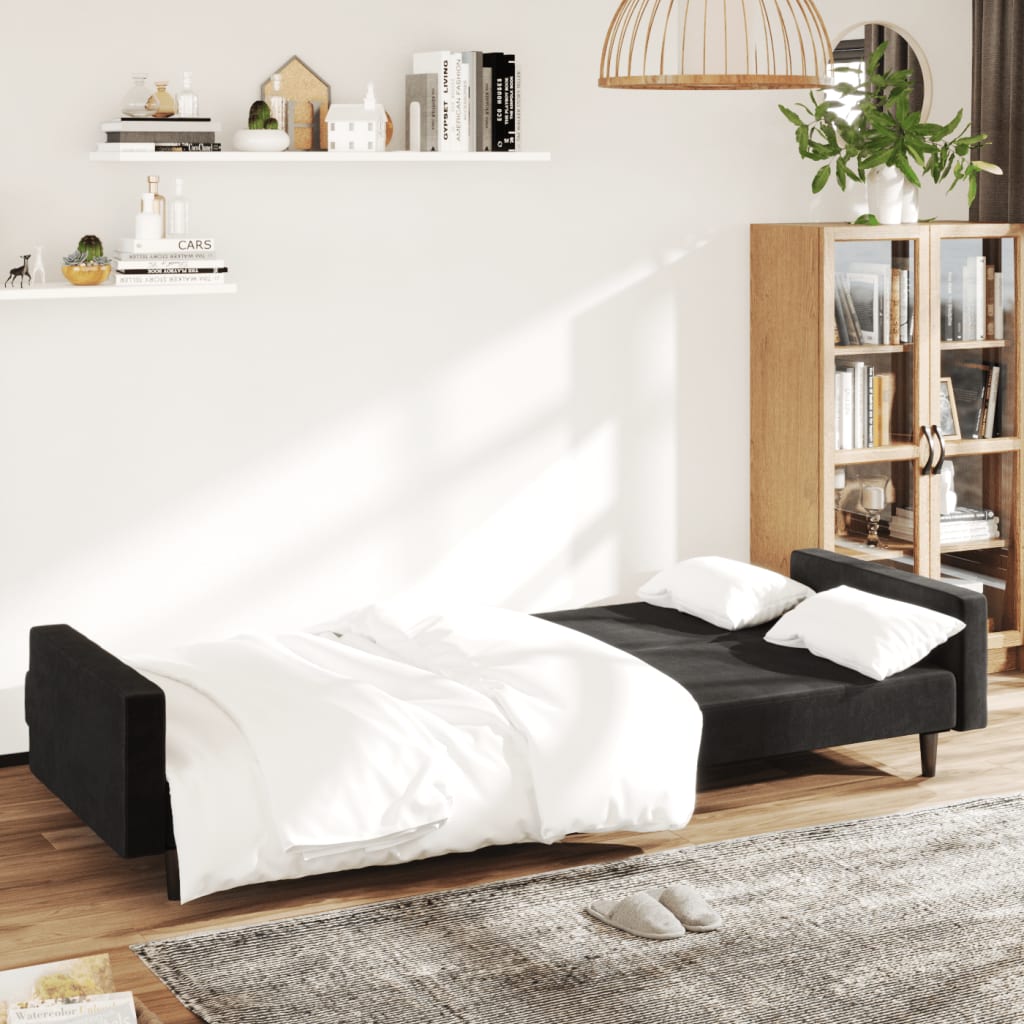 Canapea extensibilă cu 2 locuri, negru, catifea