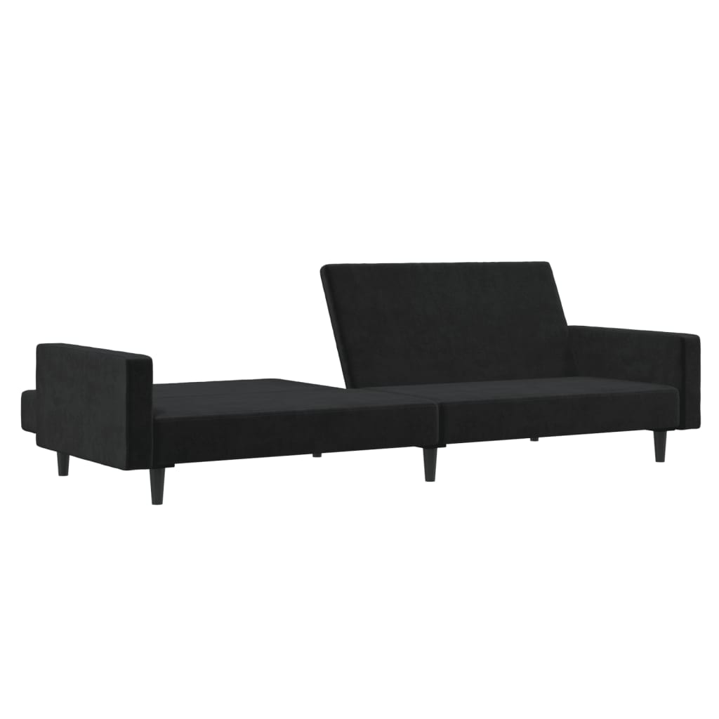Canapea extensibilă cu 2 locuri, negru, catifea